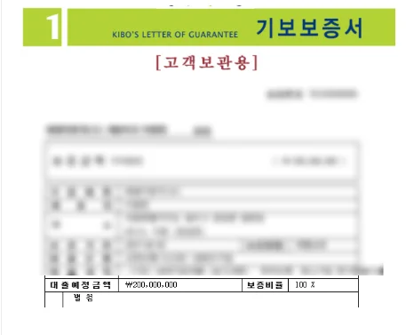기술보증기금 보증서 발급 확인 화면 (개인정보 마스킹)